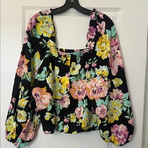 Who What Wear Black Floral Blouse